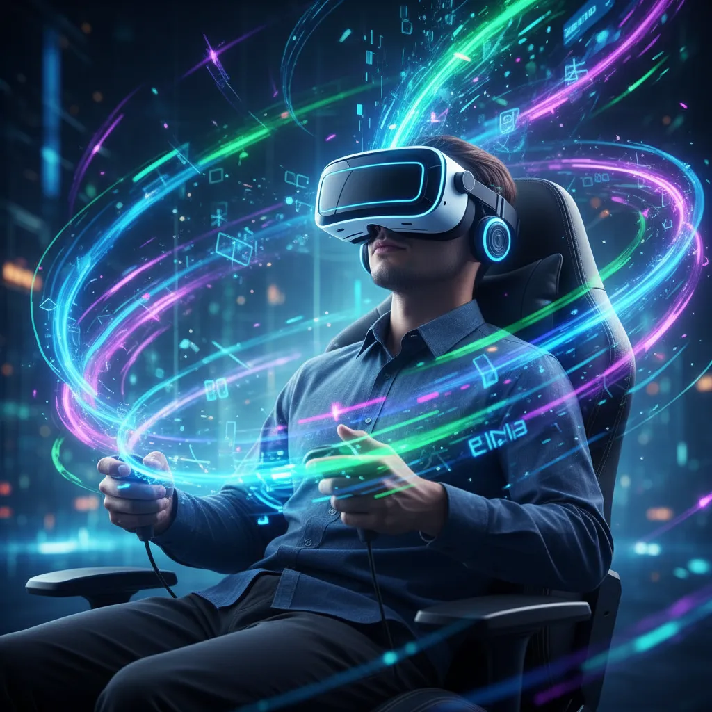 Person in VR headset experiencing AI-enhanced virtual reality game