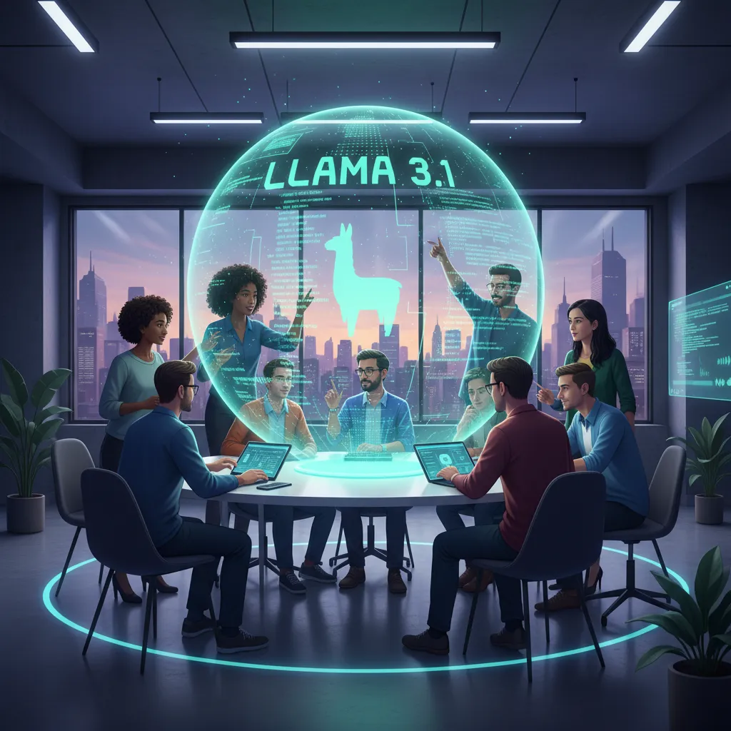 Developers collaborating on Llama 3.1 code.