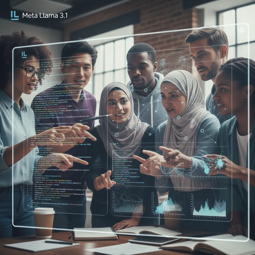 Diverse team collaborating on Llama 3.1 enterprise AI development.