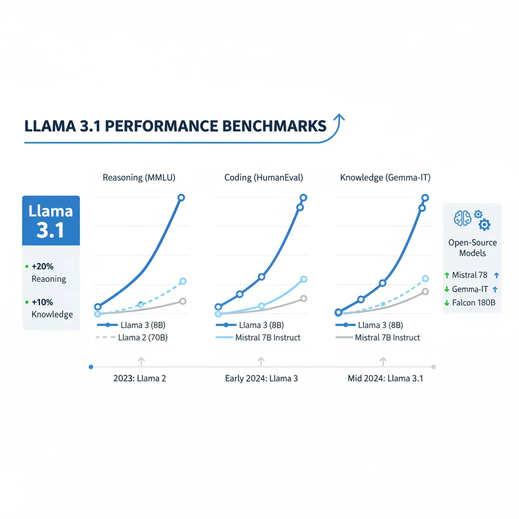 Infographic showing Llama 3.1 performance benchmarks
