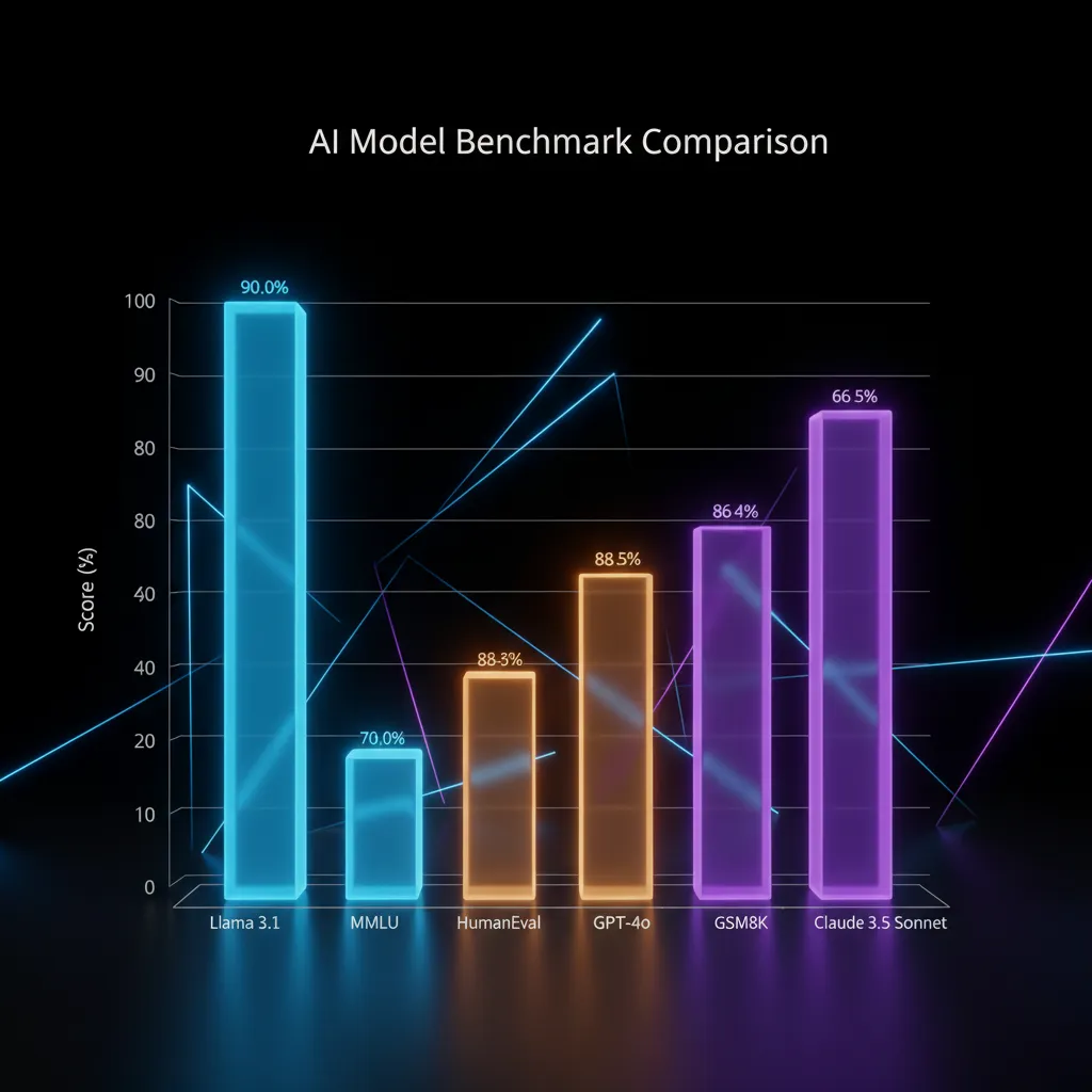 A bar chart comparing the benchmark performance of Llama 3.1 against competitors like GPT-4o and Claude 3.5 Sonnet.