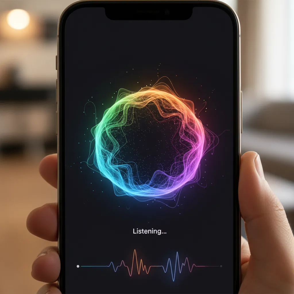 An illustration of the new, more vibrant Siri animation responding to a voice command on an iPhone 15 Pro.