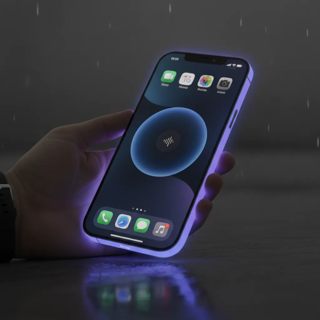 Siri's new on-screen glowing light animation at the edge of the iPhone screen, demonstrating its active and aware state.