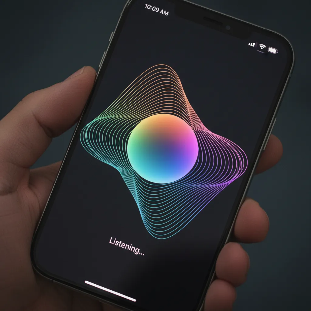 A visual representation of the new Siri listening animation, with colorfulオーロラ-like waves on an iPhone screen.