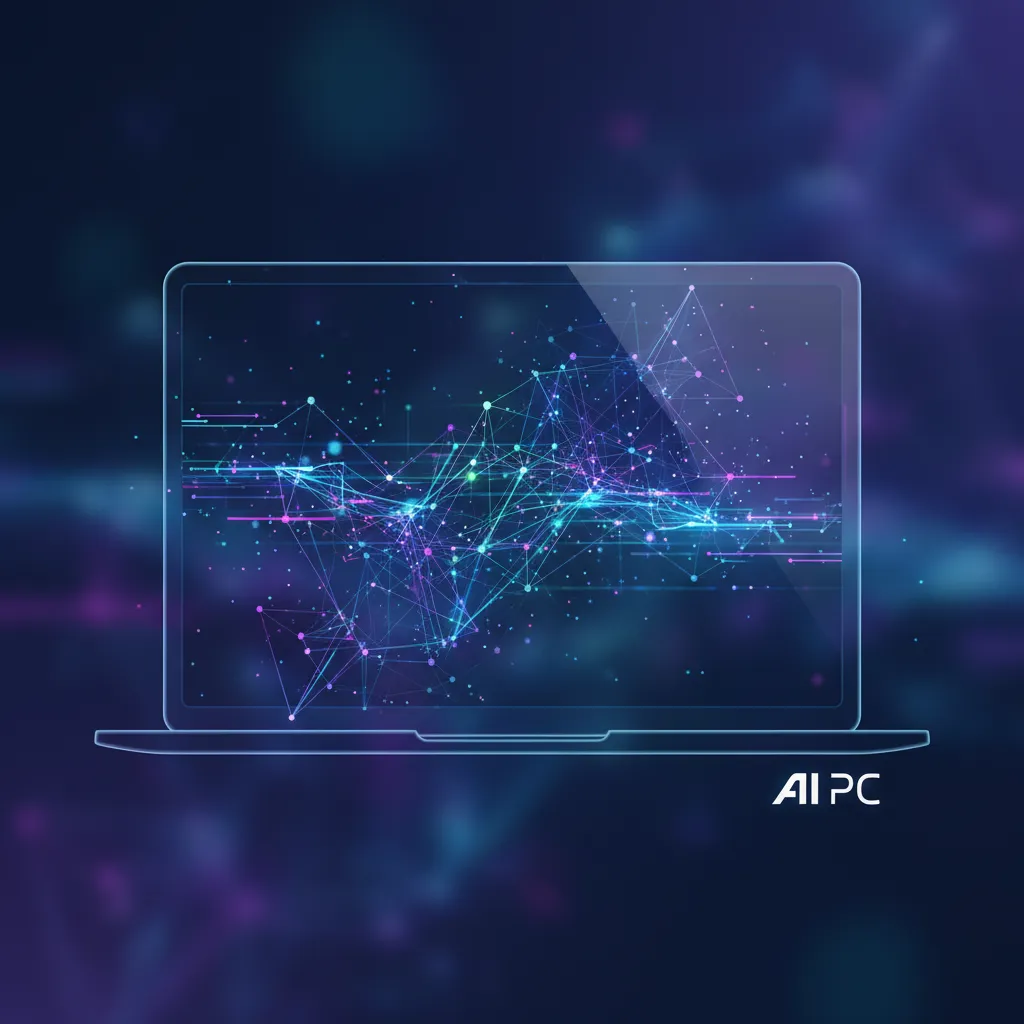 Abstract illustration of a neural network within a laptop silhouette, representing on-device AI processing