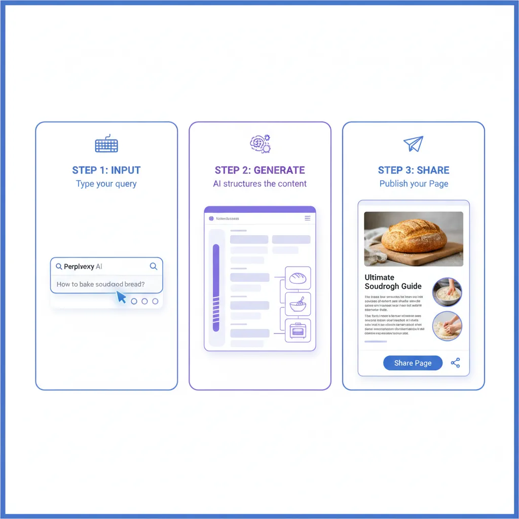 Infographic showing the key features of Perplexity Pages.