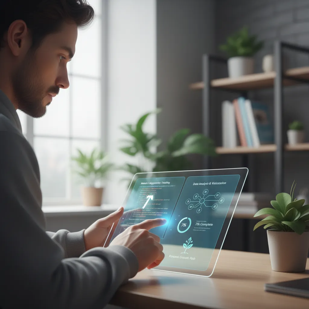 Person learning coding with AI on a tablet