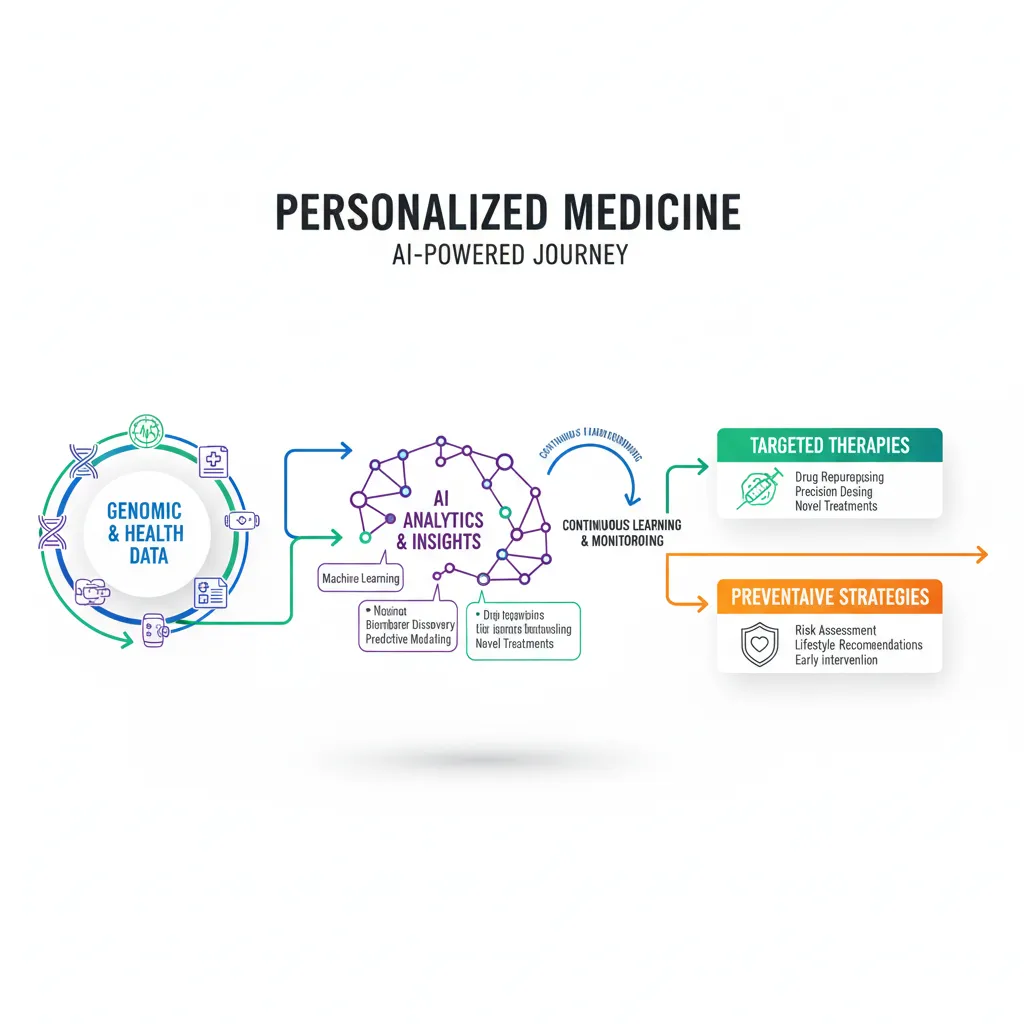 Infographic showing AI-driven personalized medicine workflow