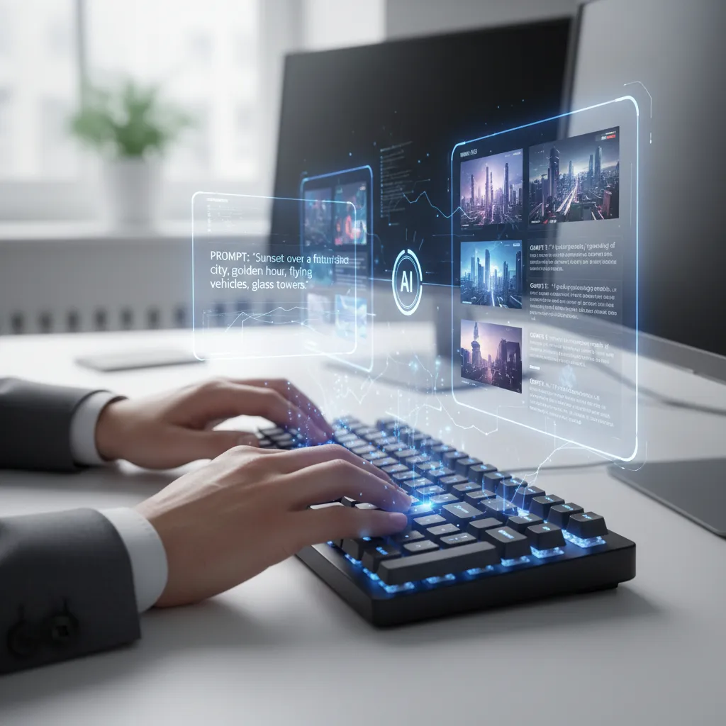 Hands typing on a keyboard, demonstrating the practical application of prompt engineering.