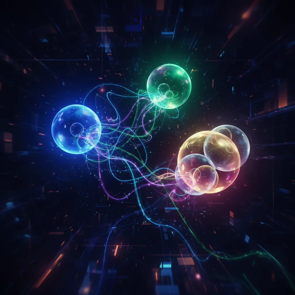 Abstract depiction of quantum entanglement and superposition.