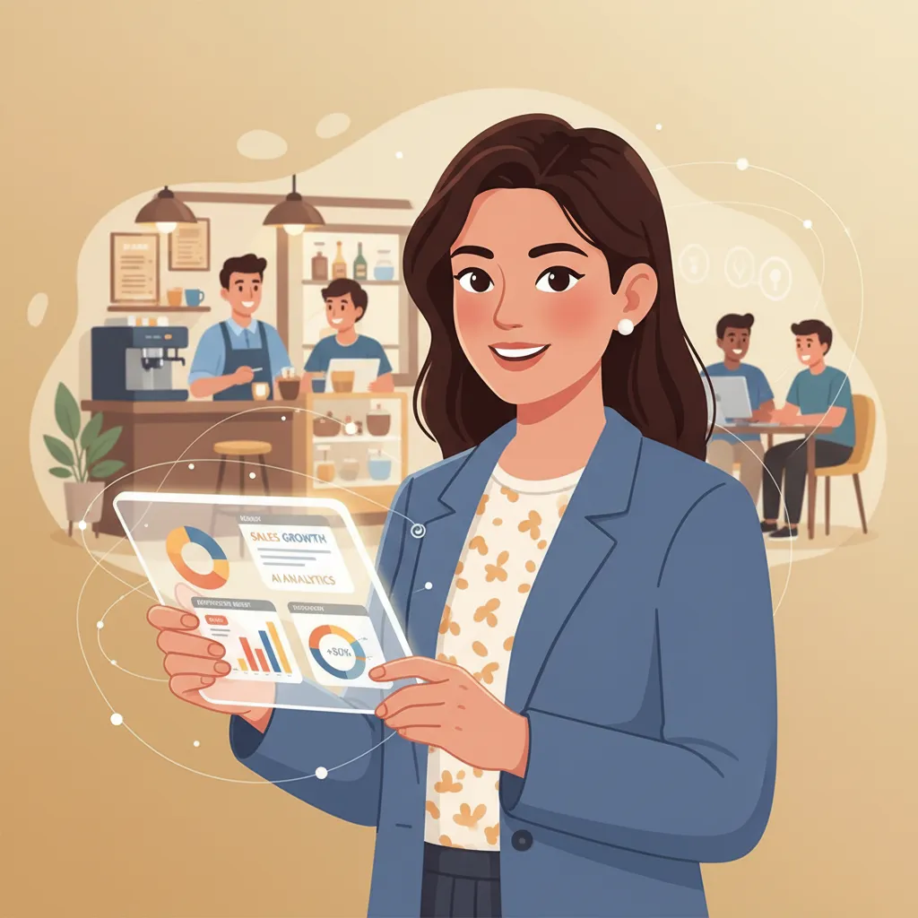 Small business owner reviewing AI report