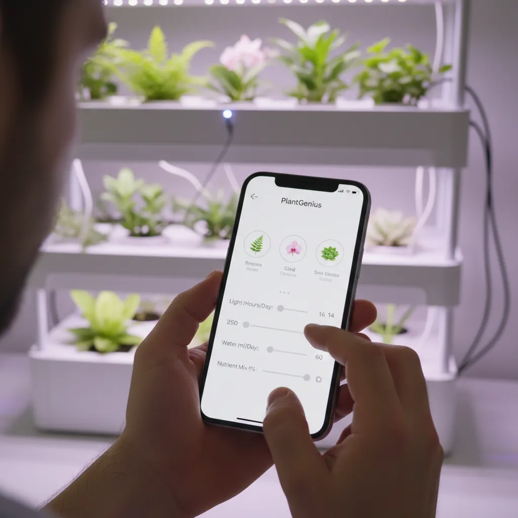 User customizing plant settings via smart garden app