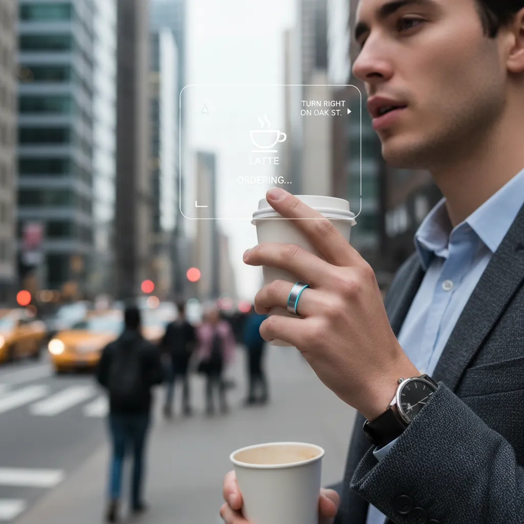 Person using a smart ring to interact with AI assistant