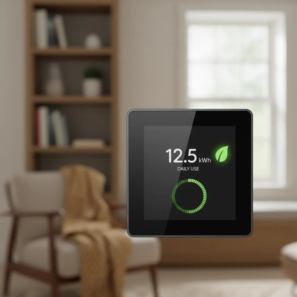 Smart thermostat displaying energy data