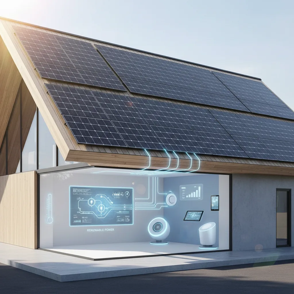 Solar panels on a smart home roof