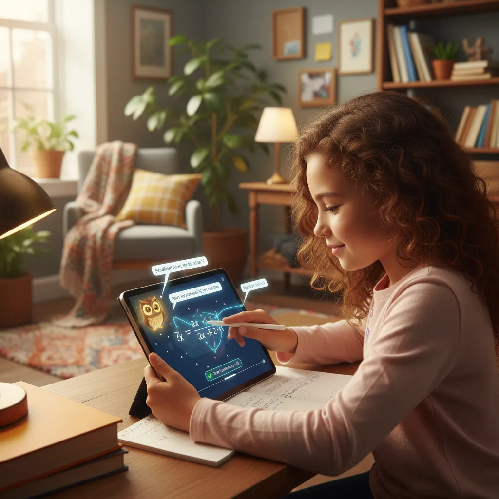 Student receiving AI math tutoring on a tablet