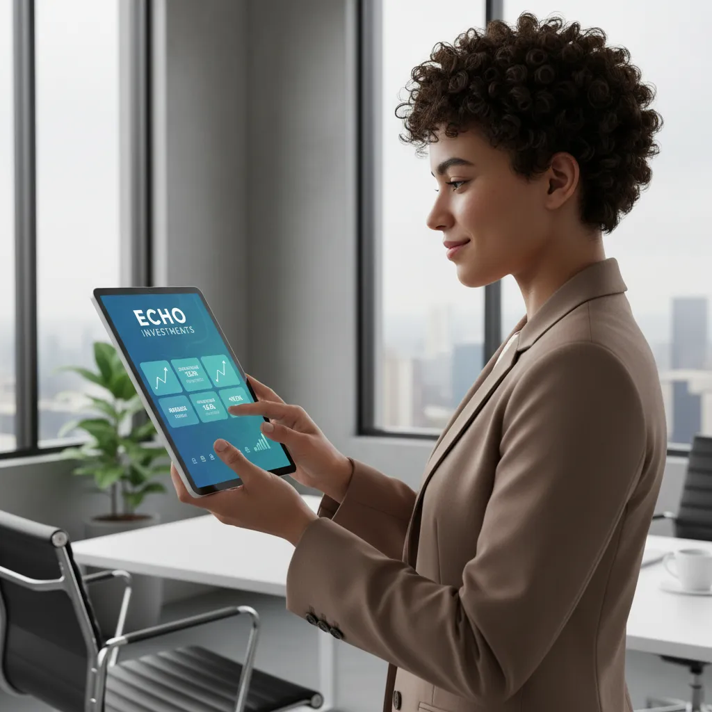 Person managing a sustainable investment portfolio on a tablet.