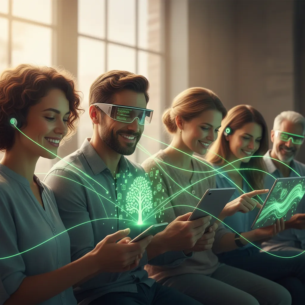 Diverse users confidently interacting with secure AI-powered devices