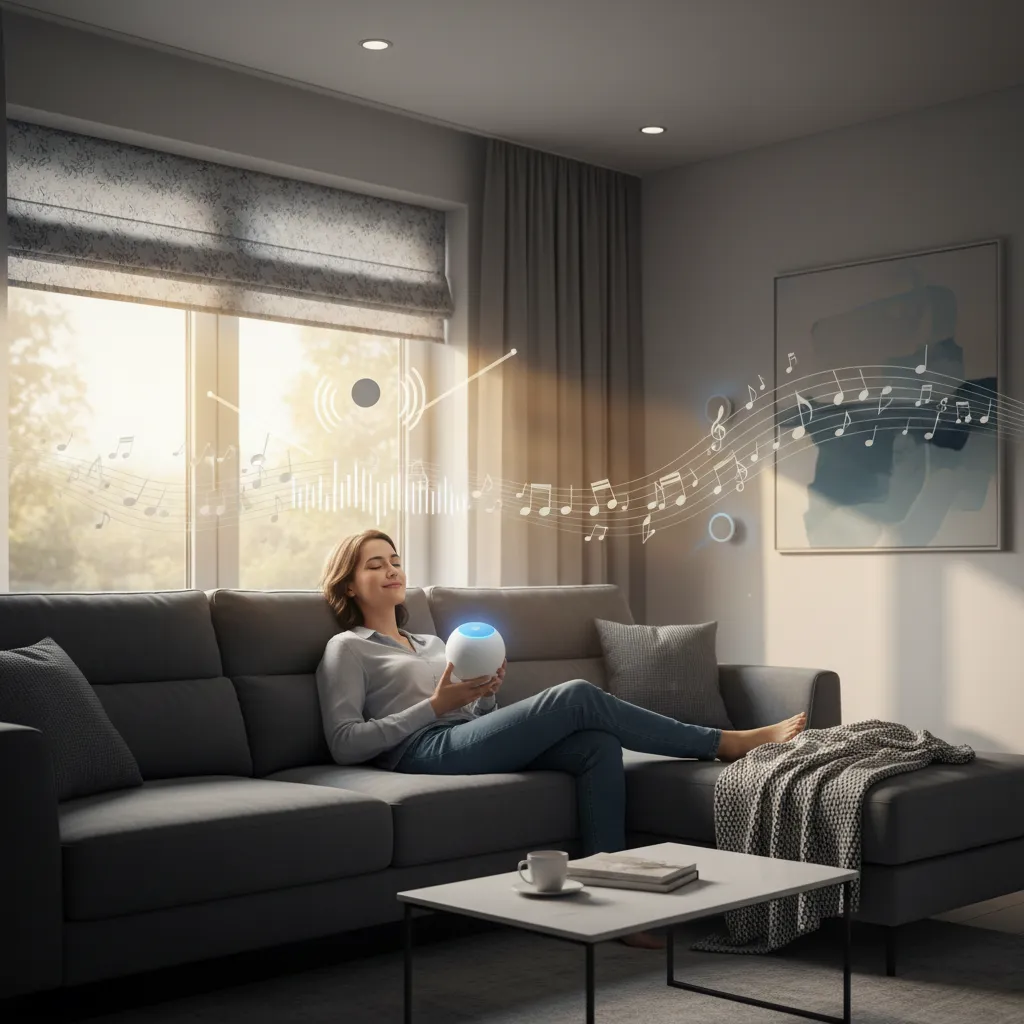 Person using AI voice assistant to control smart home