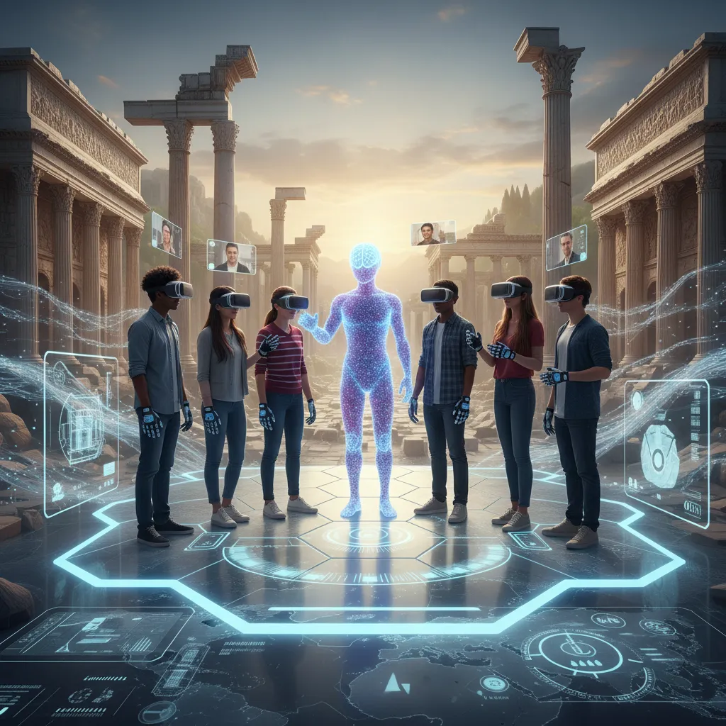 Students exploring historical site in VR with AI