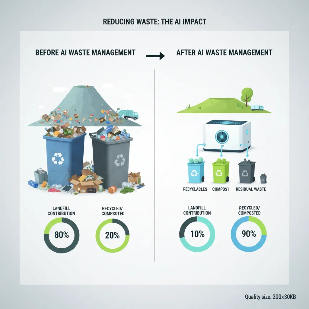 Infographic showing reduction in household waste volume with AI.