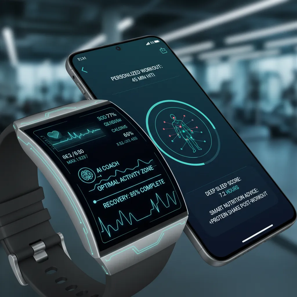 Smartwatch displaying health data integrated with a smartphone app.