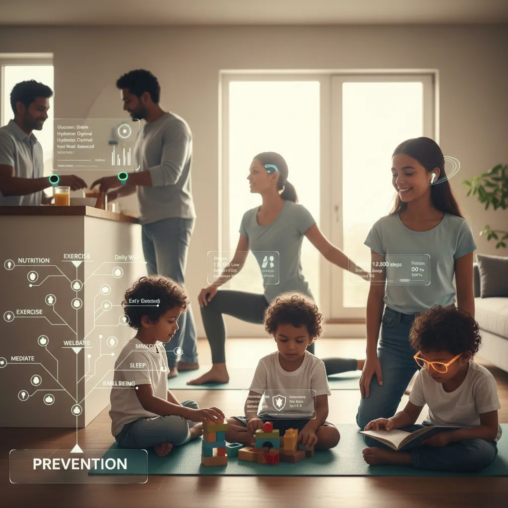 Family with wearable tech for health prevention